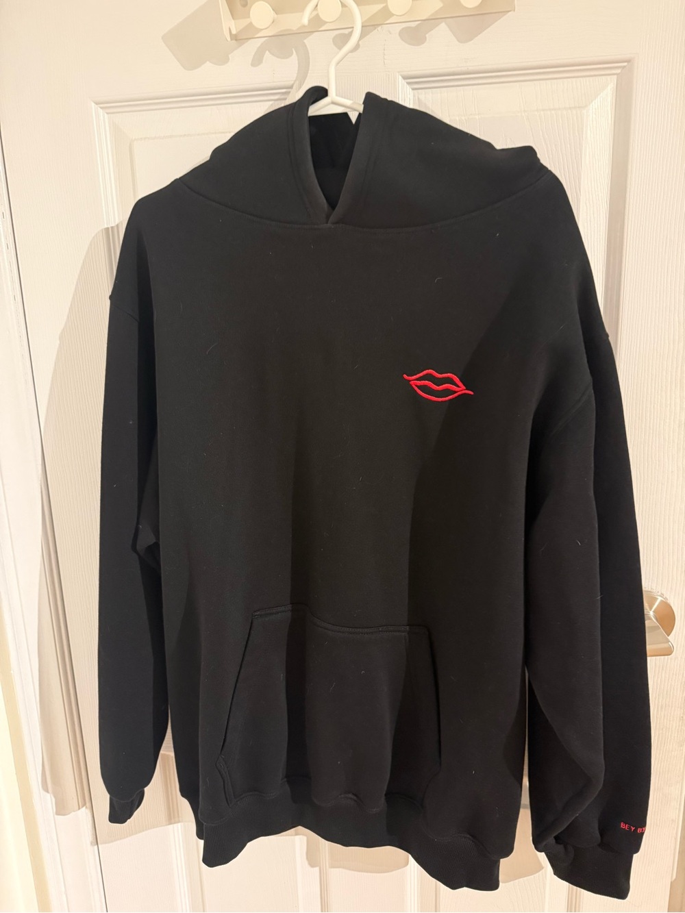 Oversized Black Hoodie with Red Lip Embroidery- Size M- worn twice